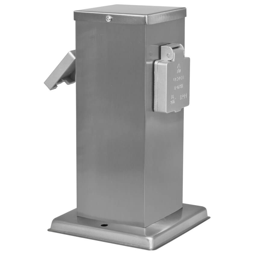 Hilight Edelstahl Steckdosensäule Für Außenbereich - 2 Steckdosen (16A), IP44, Für Bodenmontage Im Garten Oder Terrasse
