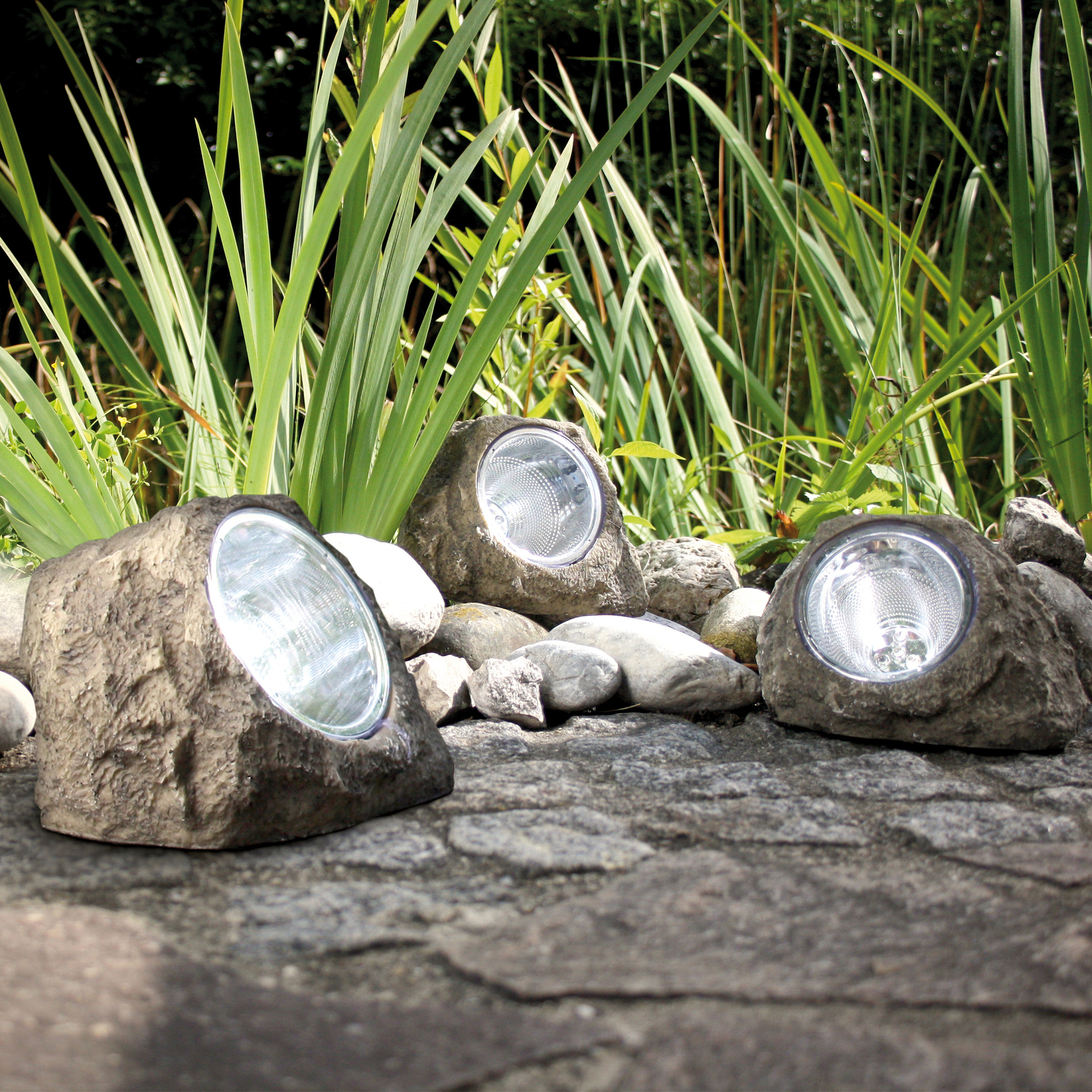 Solarleuchte, Steinoptik, Set mit 3 Leuchten - Solarleuchten Außenleuchten Leuchten