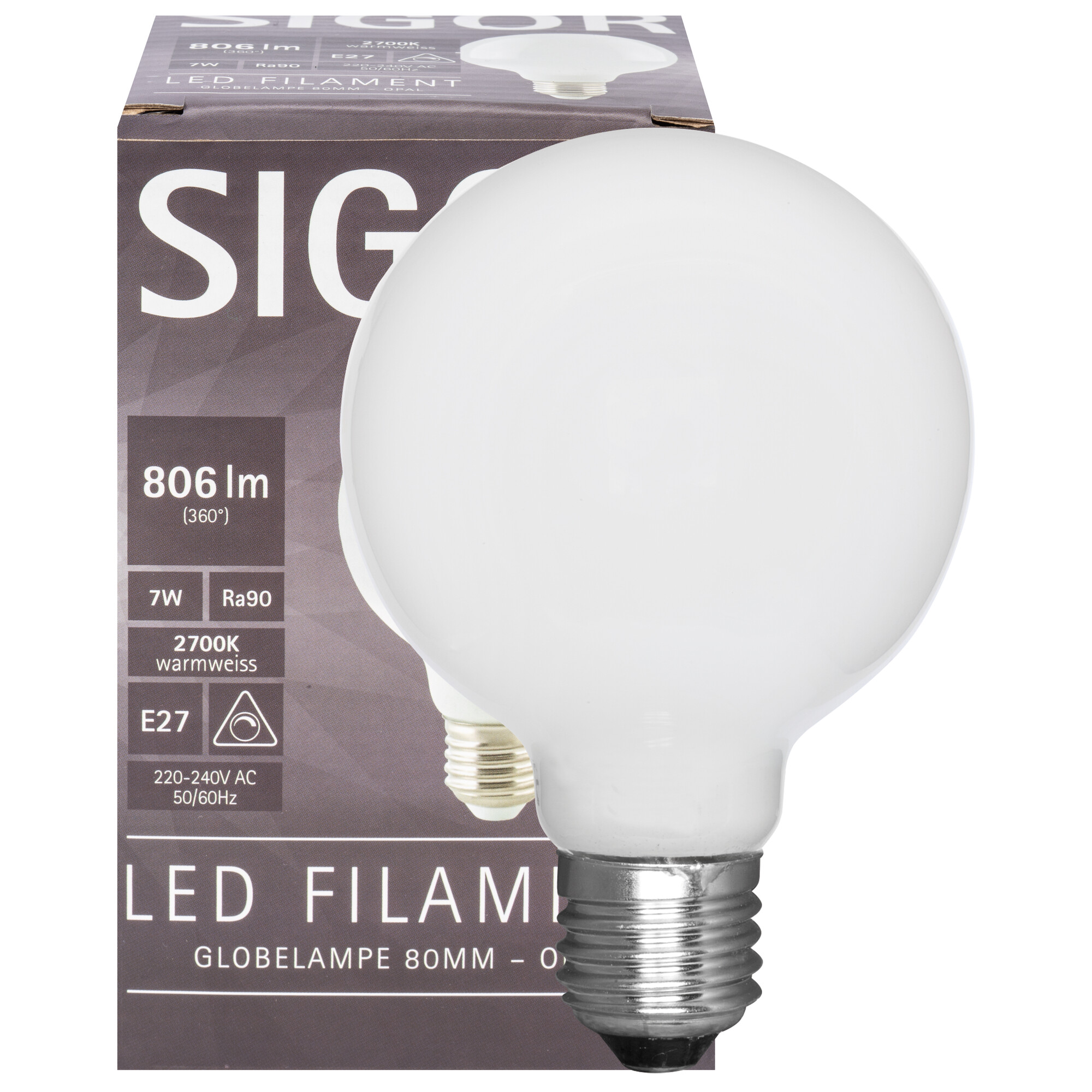 7W LED Glühbirne E27 80mm Opal – Dimmbar, 2700K Warmweiß