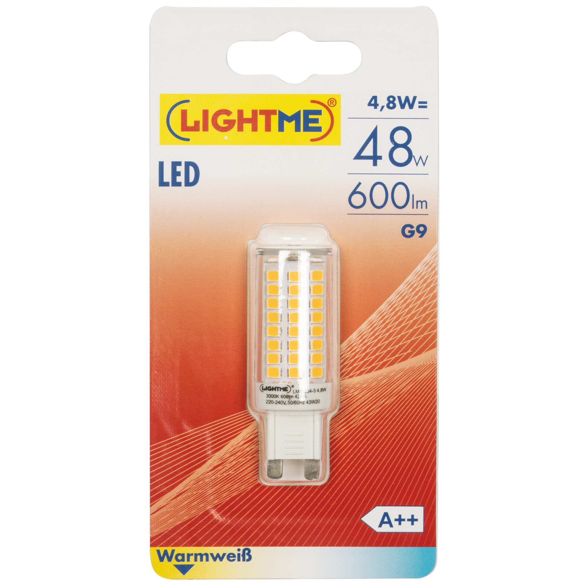 LED-Stiftsockellampe, klar, G9/4,8W (48W), 600 lm, 3000K - LED  