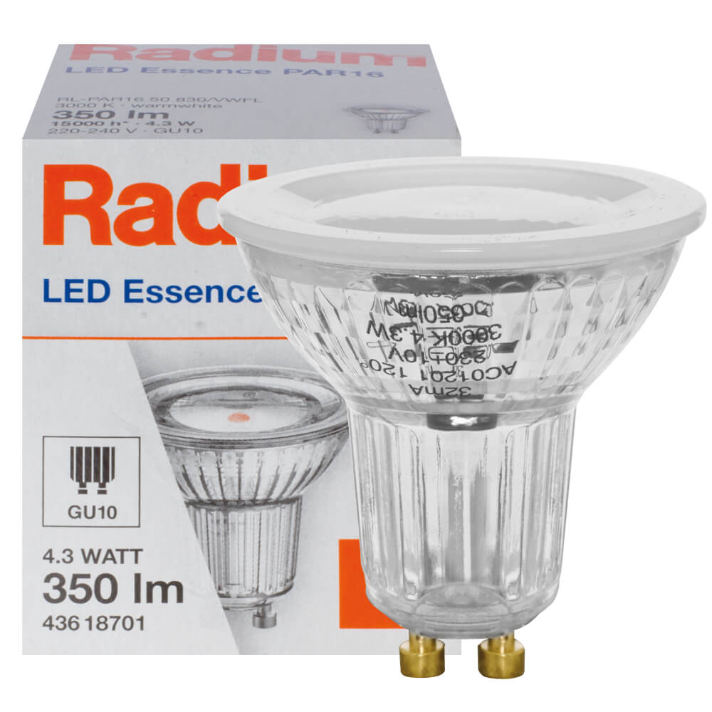 LED-Reflektorlampe, PAR16, RALED, GU10 4,3W (50W), 350 lm, 130 cd 3000K ...