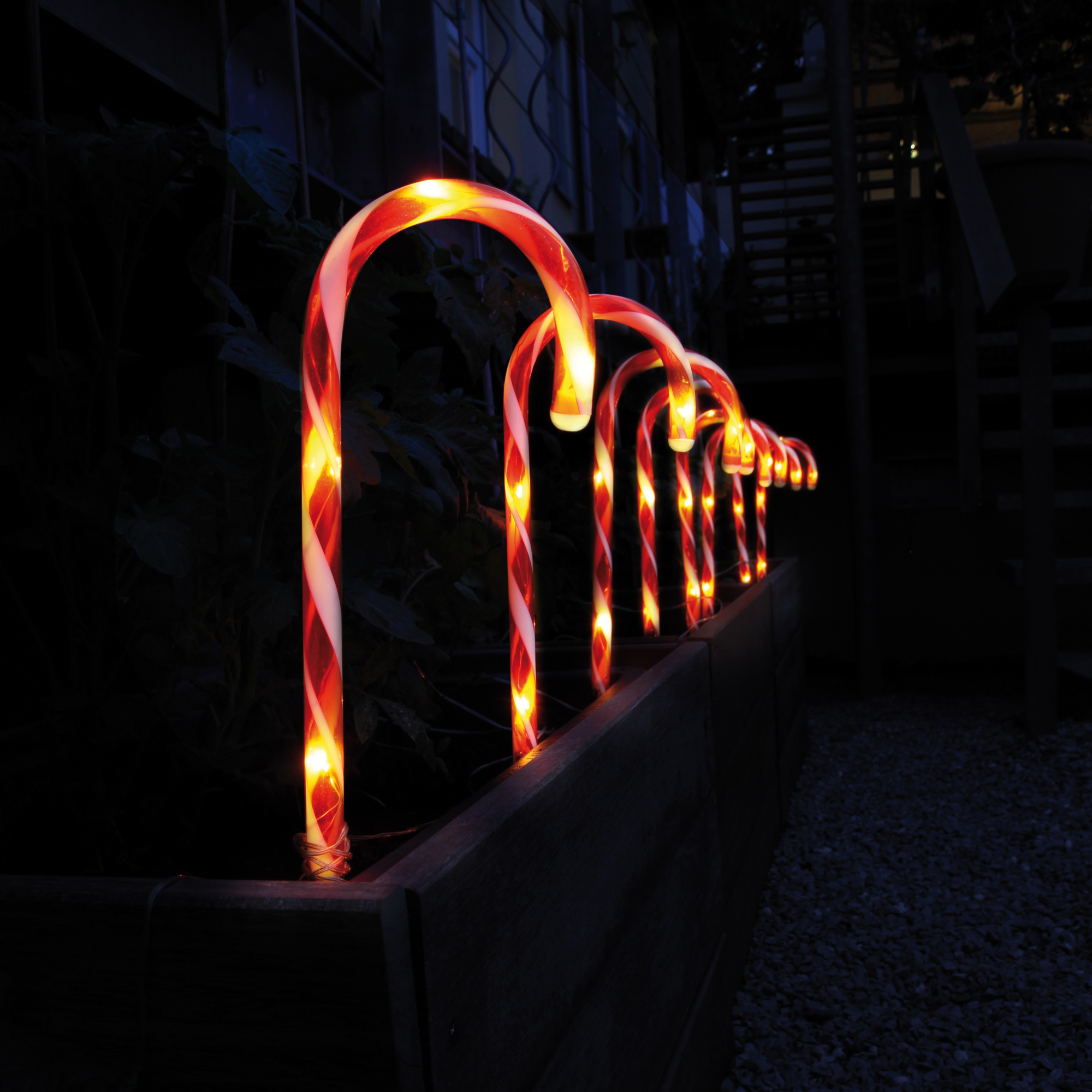 Zuckerstangen, 8er-Set, 7 warmweiße LEDs pro Stab - Weihnachtliche Beleuchtung Weihnachtsdekorationen, Außen Weihnachten