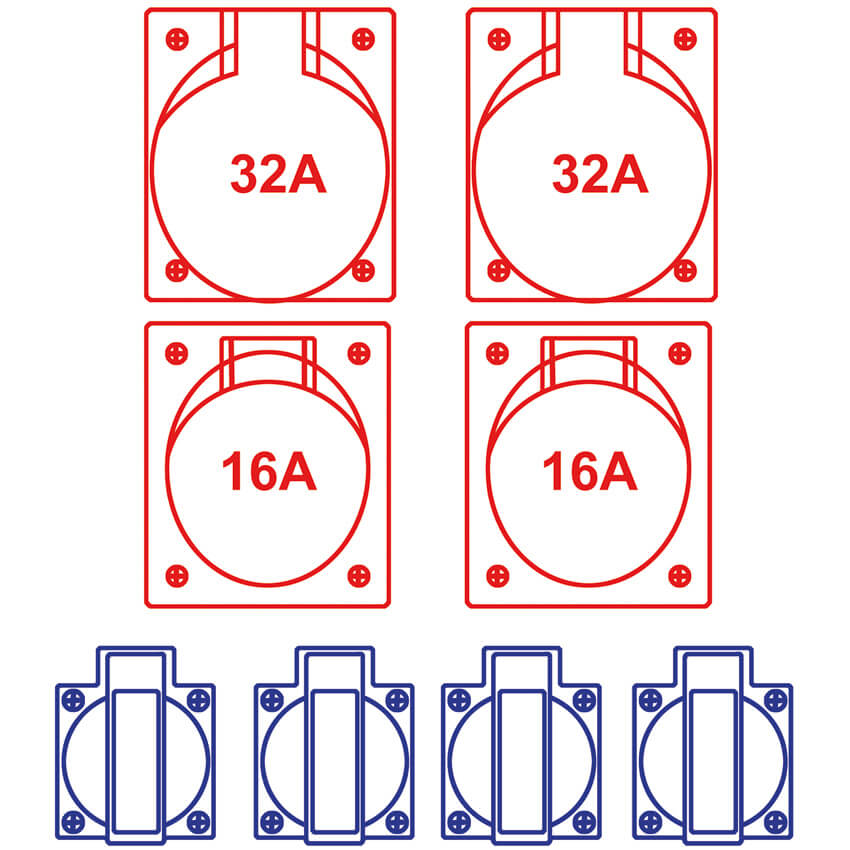 Mobile CEE- Steckdosenverteilung, SPITZ, Eingang: 32A CEE-Leitung, 2 m, Ausgang: 2 x 16A CEE, 2 x 32A CEE, 4 x Schutzkontakt-Steckdosen Bild 2