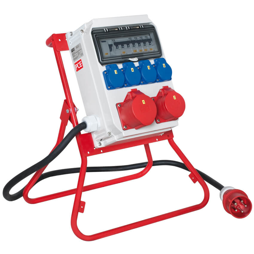 Mobile CEE- Steckdosenverteilung, ANIF4, Eingang: 32A CEE-Leitung 2 m, Ausgang: 1 x 16A CEE, 1 x 32A CEE, 4 x Schutzkontakt-Steckdosen