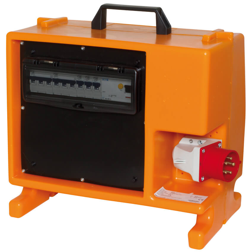 Mobile CEE- Steckdosenverteilung, 22kVA, Eingang: 1 x 32A CEE, Ausgang: 2 x 16A CEE, 1 x 32A CEE, 6 x Schutzkontakt-Steckdosen Bild 2