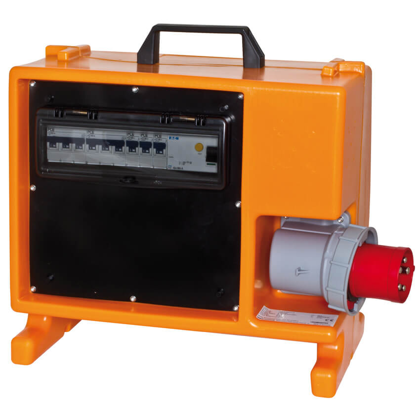 Mobile CEE- Steckdosenverteilung, 44kVA, Eingang: 63A CEE, Ausgang: 1 x 16A CEE, 1 x 32A CEE, 1 x 63A CEE, 6 x Schutzkontakt-Steckdosen Bild 2