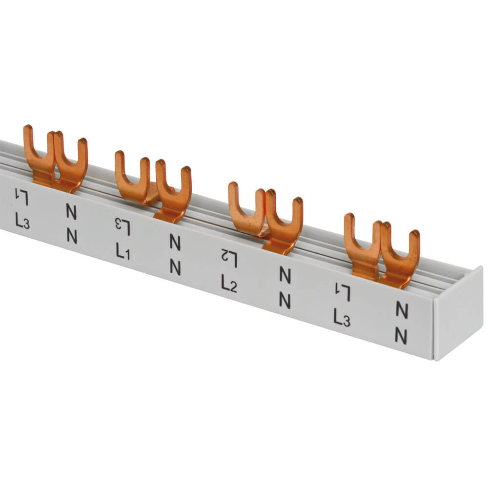 Gabel-Phasenschiene, 16 mm, 4-polig, L-Form, fr 27 x 2-pol. Schalter+N