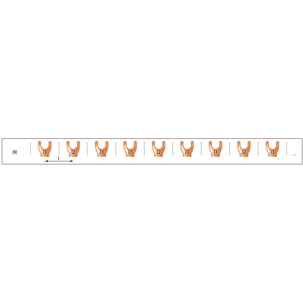 MINILINE-SYSTEM, Gabel-Phasenschiene, 10 mm, 3-polig, L-Form, fr 1 4-pol. FI-Schalter und 5, 6 bzw 8 LS-Schalter Bild 2