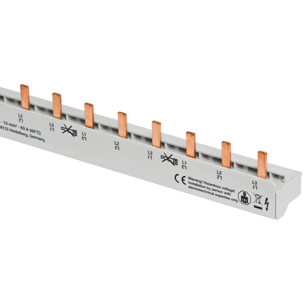 Steg-Phasenschiene, 10 mm, 3-polig, L-Form, fr 12 LS-Schalter ABB PRO M/COMPACT