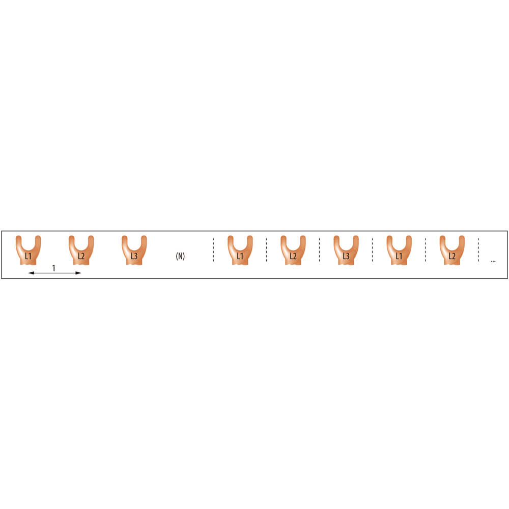 MINILINE-SYSTEM, Gabel-Phasenschiene, 10 mm, 3-polig, L-Form, fr 1 4-pol. FI-Schalter und 5, 6 bzw 8 LS-Schalter Bild 2