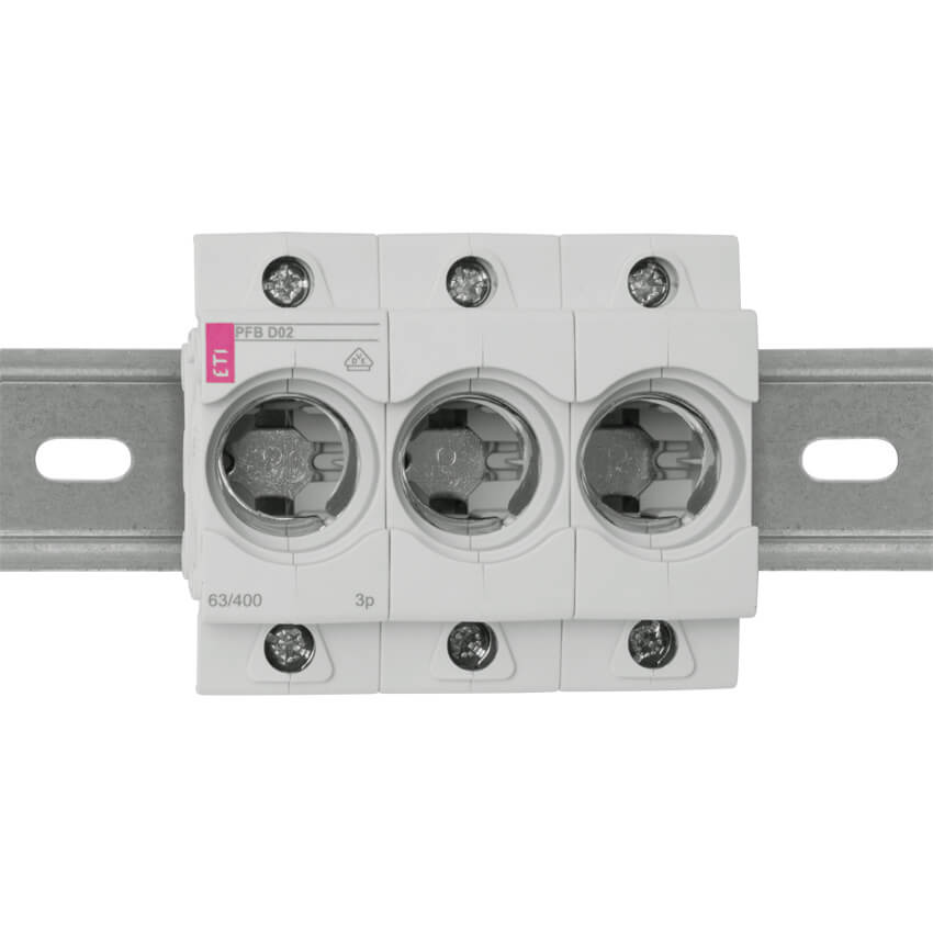 Einbausicherungssockel,  3-polig, mit Doppelfunktions- Klemme bis 35 mm, fr Hutschienenmontage