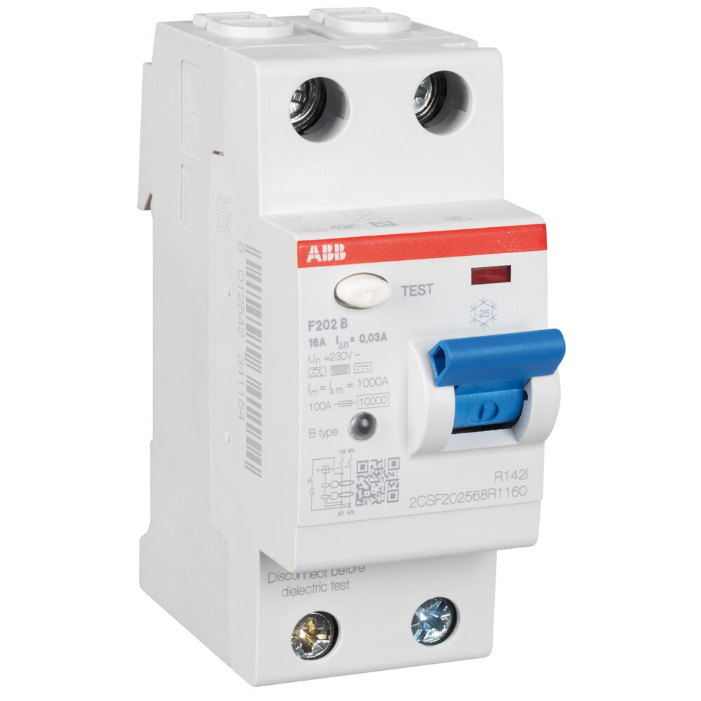allstromsensitiver  FI-Schutzschalter, F202B, 2-polig, 16A/0,03, Typ B, 2 TE