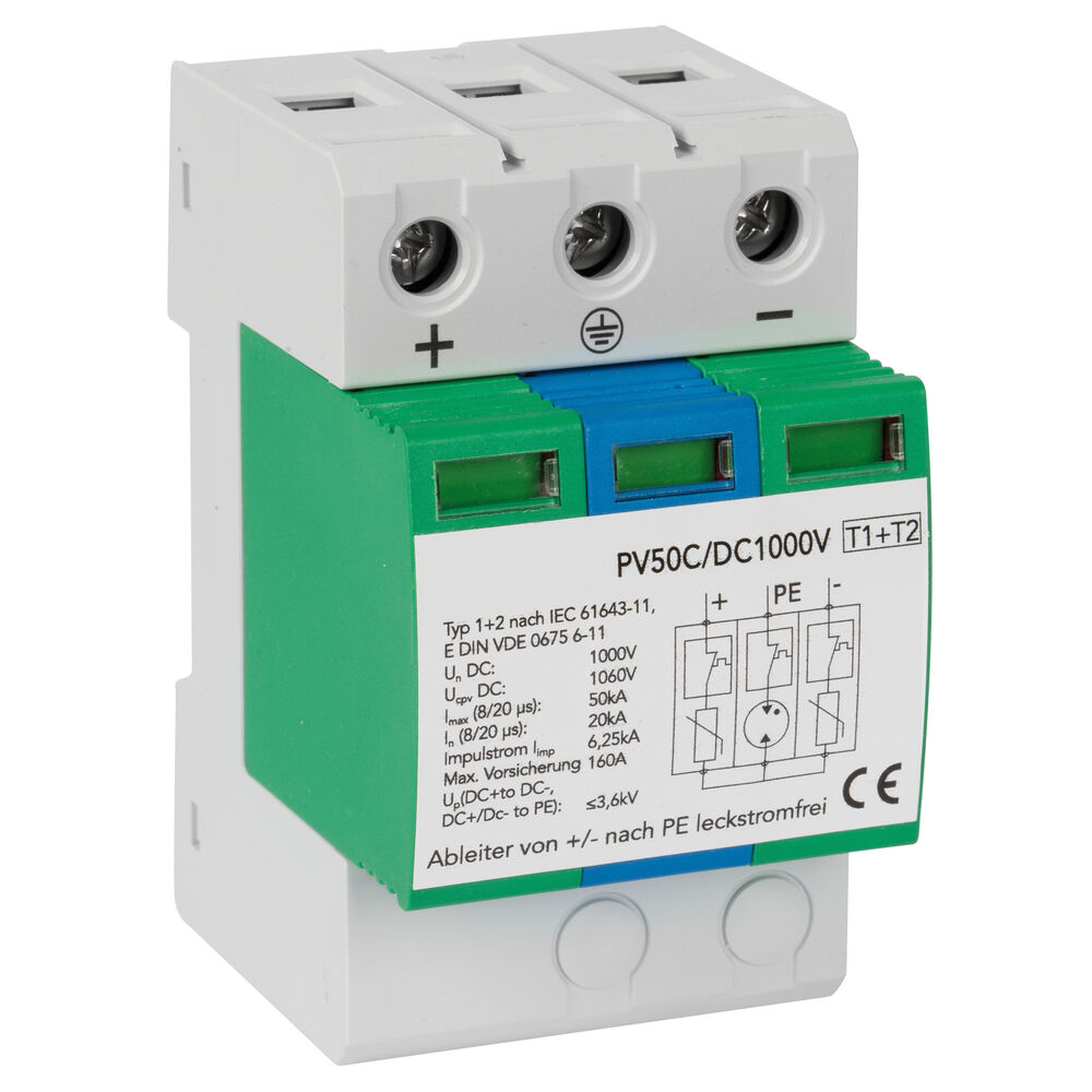 berspannungsschutz, PV50BC, Typ 1+2 (B+C) fr PV-Anlagen, 3-polig, 3 TE