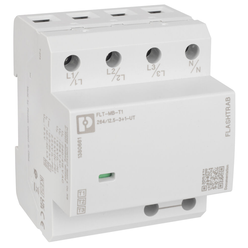 Kombi-Blitz-/ �berspannungsableiter, FLT-MB-T1-264/12.5-3+1-UT, f�r WG mit/ohne �u�eren Blitzschutz, f�r Normschiene