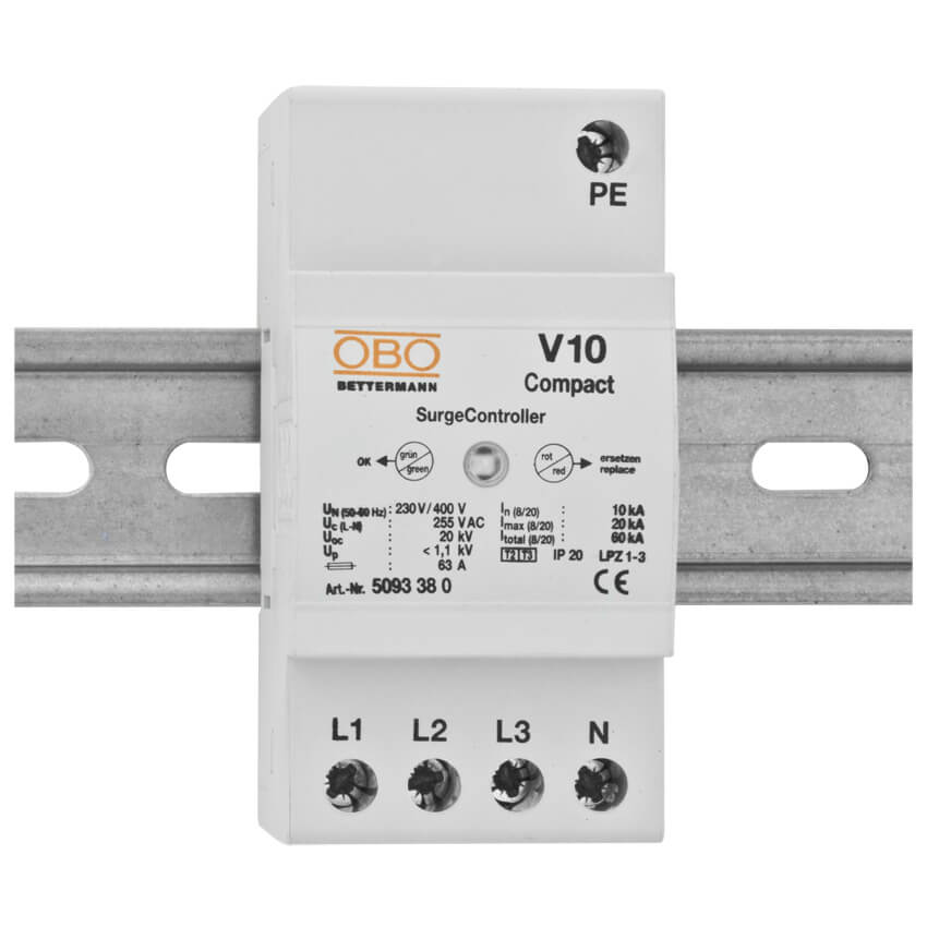 berspannungsschutz,  V10 Compact, Typ 2+3 (C+D), 3-polig+N/PE, 2 TE