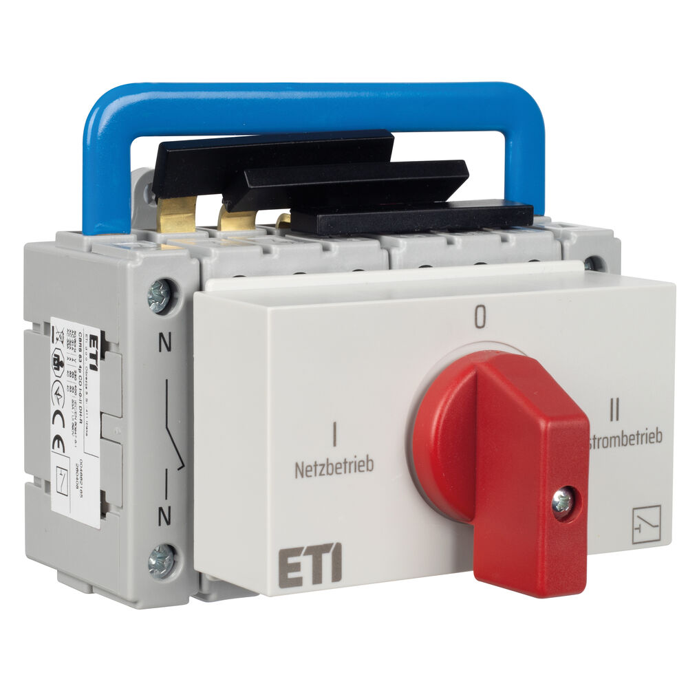 Lastumschalter, Modularer 4-poliger Umschalter nach Norm IEC 60947-6-1,  63A/22kW, 5,5 TE
