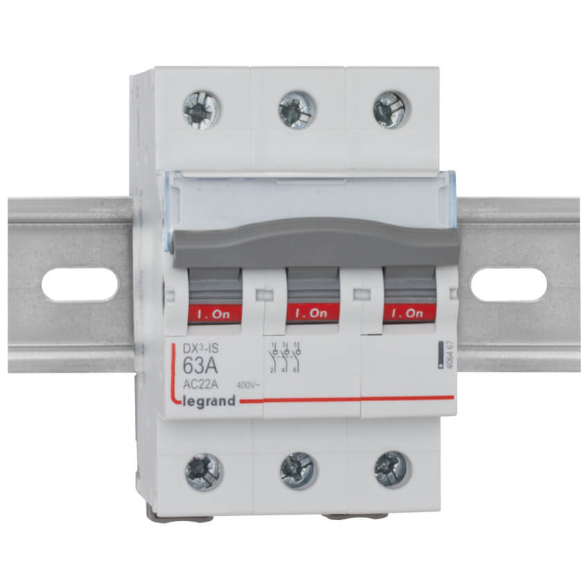 Einbau-Kipp-A-Schalter, DX, 3-polig  63A, 3 TE