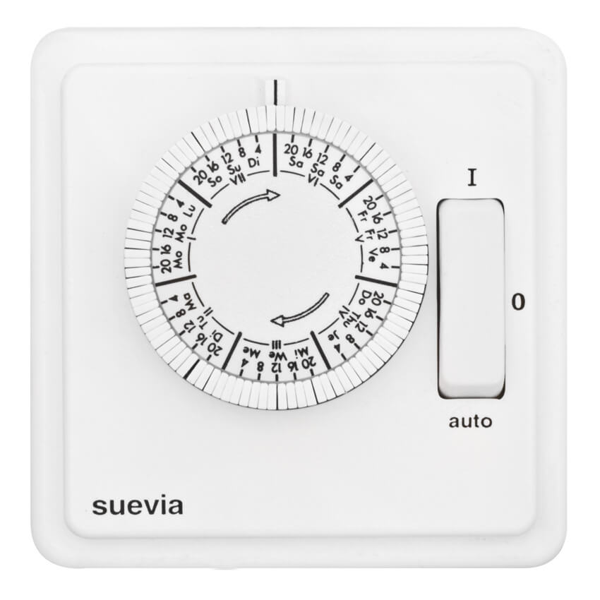 Komplett-UP-Zeitschaltuhr, 230V/6A, mit Schalter, Wochenprogramm, wei