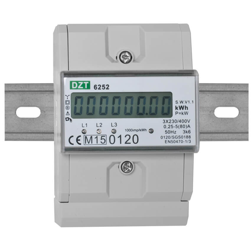 Stromzhler, fr Drehstrom, dreiphasig, 3 x 230V/(5)80A, mit LCD-Zhlwerk, MID Konformittserklrung