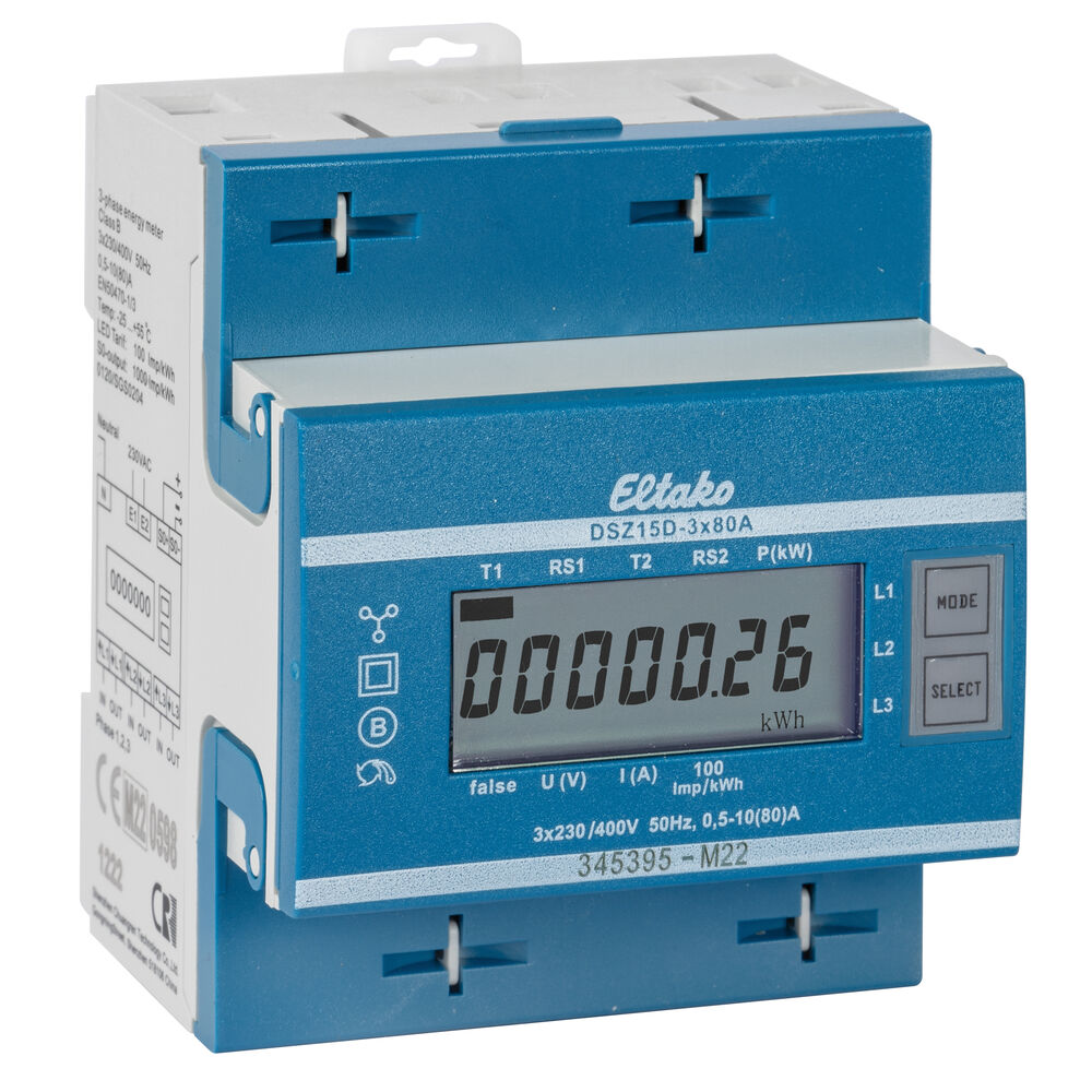 Stromzhler, fr Drehstrom, dreiphasig, 3 x 230V/(10)80A, mit LCD-Zhlwerk, MID Konformittserklrung, Doppeltarif