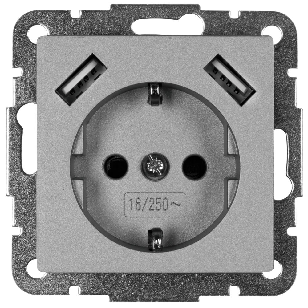 Kombi-Steckdose, 2 x USB-A, Gesamtleistung max. 3,5A, Zentralplatte 55 x  55, Alu, silber matt - Steckdosen mit USB Schalterprogramme - Max  Pferdekaemper GmbH & Co. KG