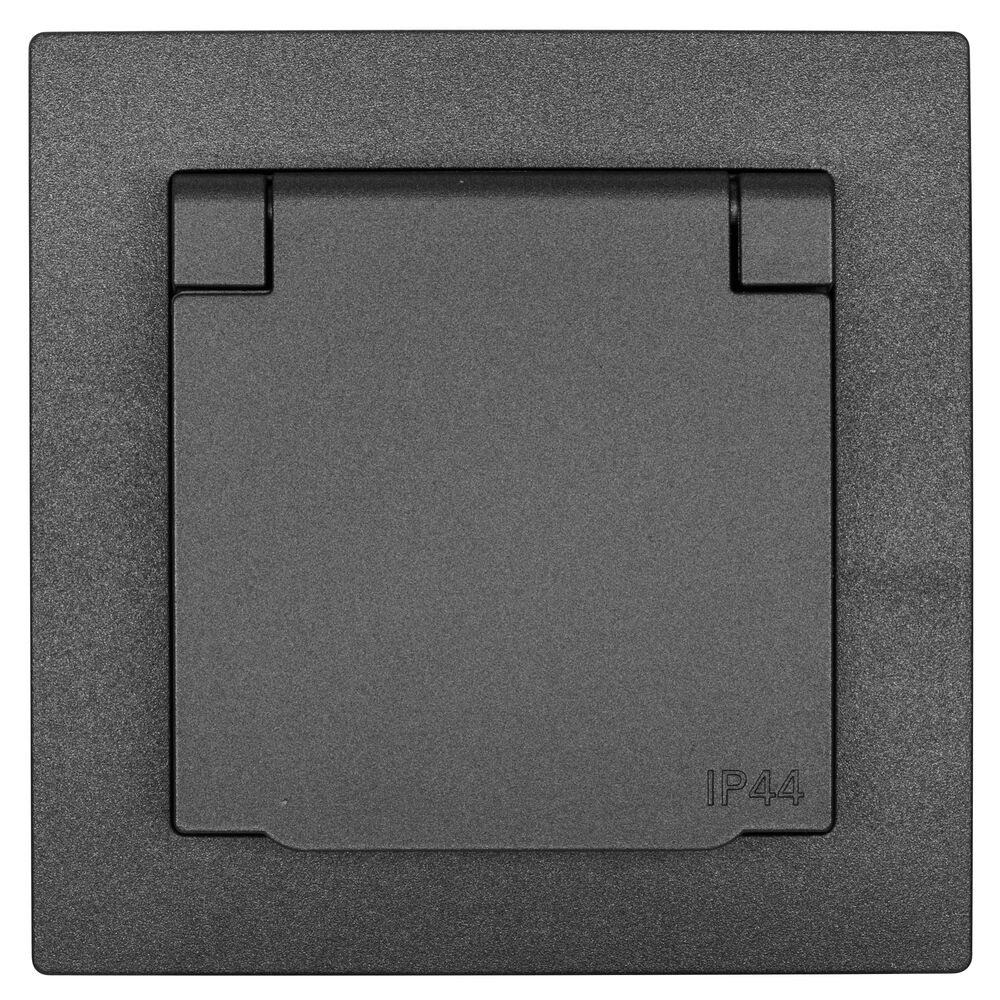 Kombi-Steckdose, mit Zentralplatte 55 x 55 mm, mit Klappdeckel, mit Abdeckrahmen, anthrazit
