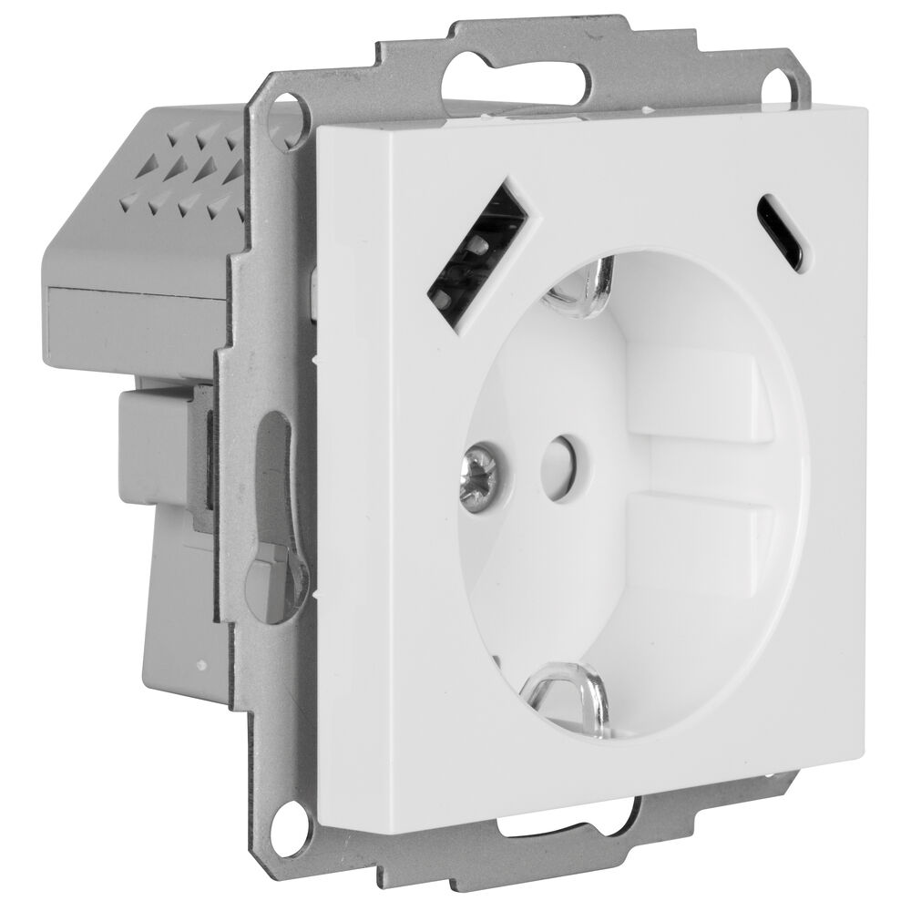 Kombi-Steckdose, 1 x USB-A + 1 x USB-C, Gesamtleistung max. 18W, Zentralplatte 55 x 55, reinwei (~RAL 9010) Bild 2