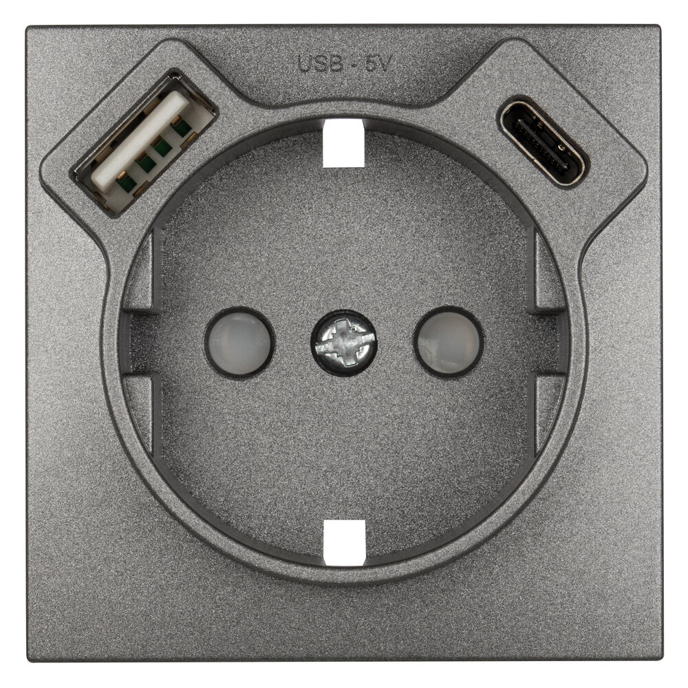 Zentralplatte, fr Schutzkontaktsteckdose, 1 x USB-A + 1 x USB-C, LOGUS 90, anthrazit grau 