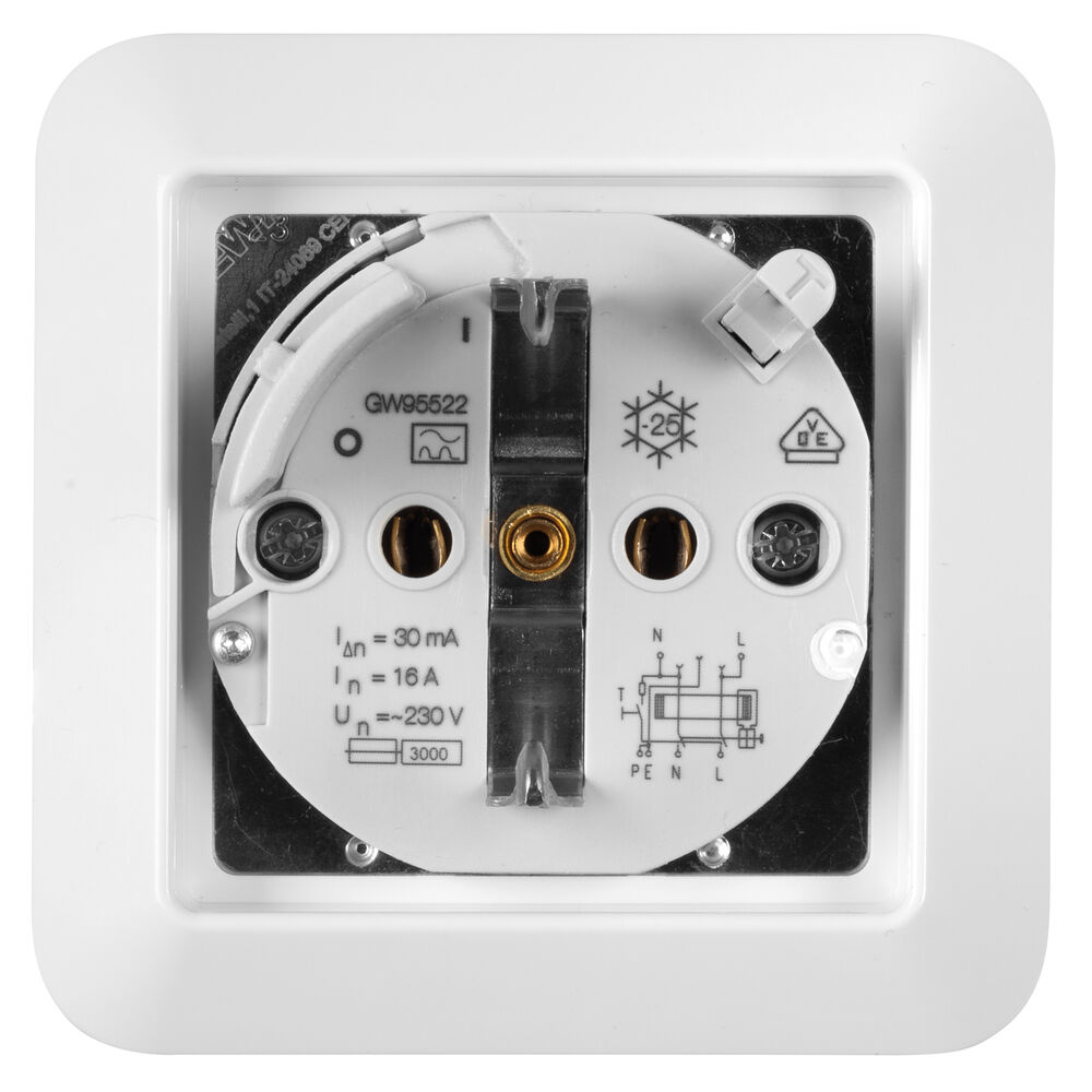 UP-Komplett-Steckdose, mit FI-Schalter, RCD 90,  16A/0,03, polarwei Bild 3