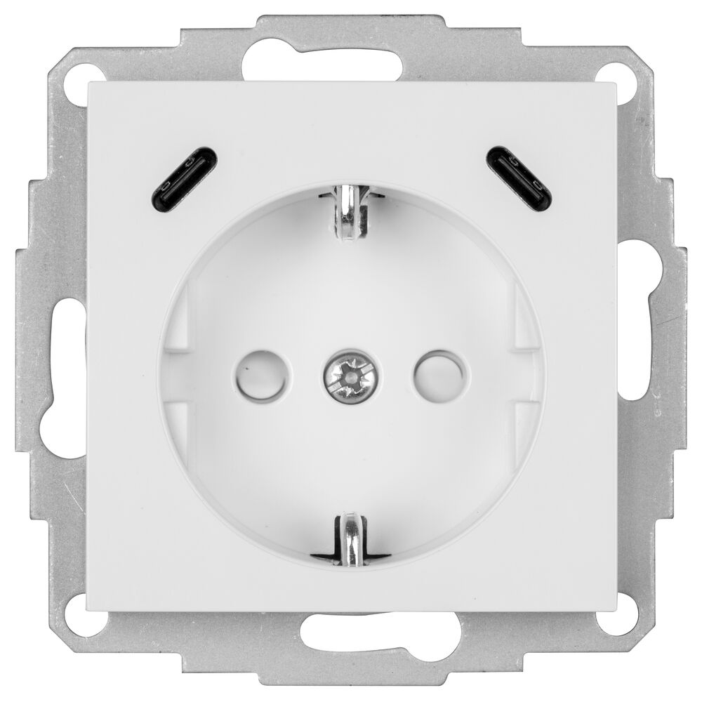 Kombi-Steckdose, 2 x USB-C, Gesamtleistung max. 25W, Zentralplatte 55 x 55, reinwei (~RAL 9010)