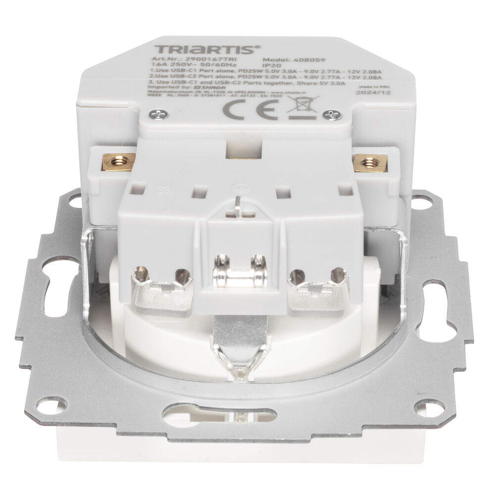 Kombi-Steckdose, 2 x USB-C, Gesamtleistung max. 25W, Zentralplatte 55 x 55, reinwei (~RAL 9010) Bild 4