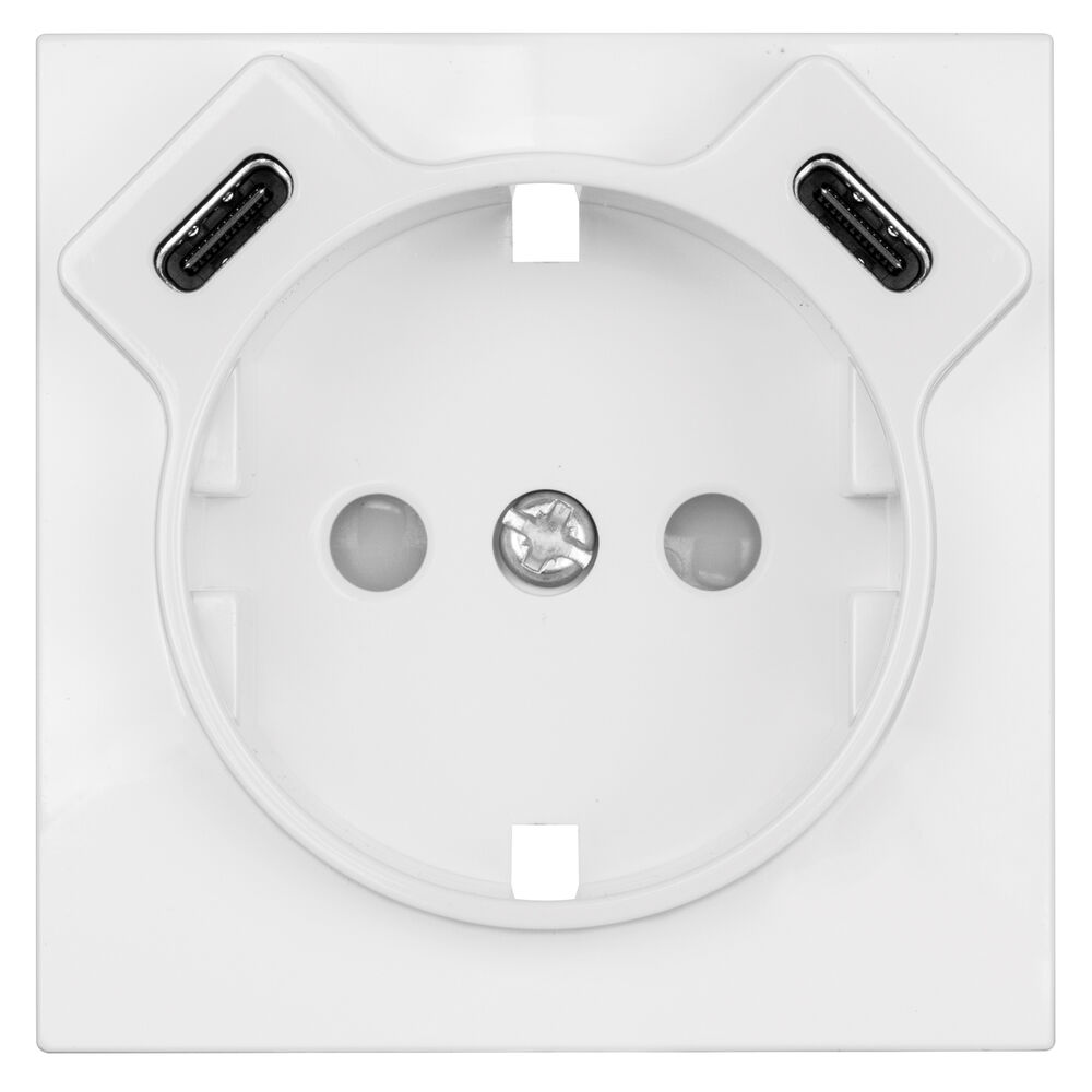 Zentralplatte, f�r Schutzkontaktsteckdose, 2 x USB-C, mit Ber�hrungsschutz, LOGUS 90, signalwei�