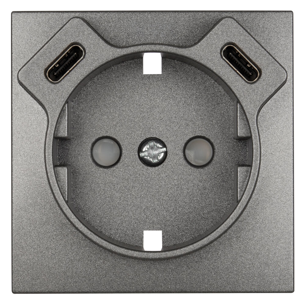 Zentralplatte, f�r Schutzkontaktsteckdose, 2 x USB-C, mit Ber�hrungsschutz, LOGUS 90, anthrazit/grau