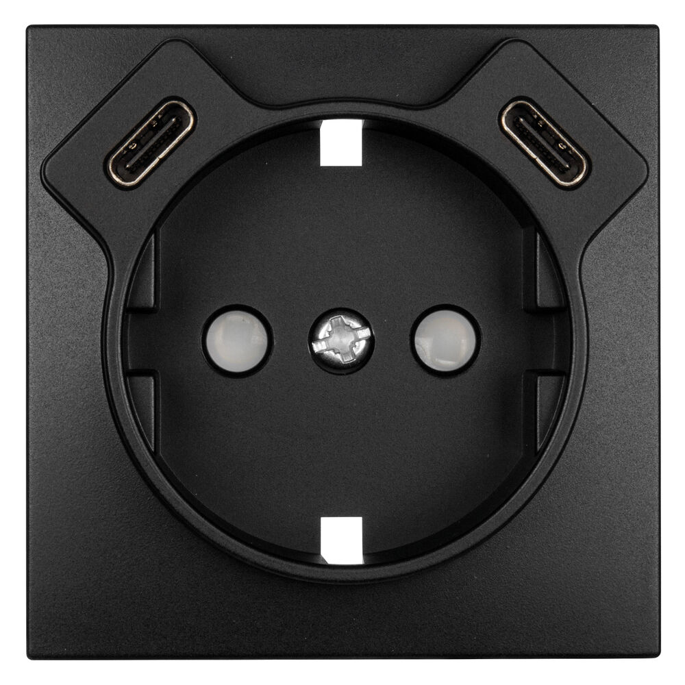 Zentralplatte, f�r Schutzkontaktsteckdose, 2 x USB-C, mit Ber�hrungsschutz, LOGUS 90, schwarz/matt