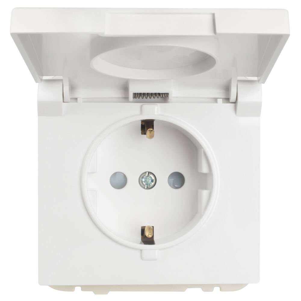 Kombi-Steckdose, mit Ber�hrungsschutz, Klappdeckel, APOLO 5000, signalwei�