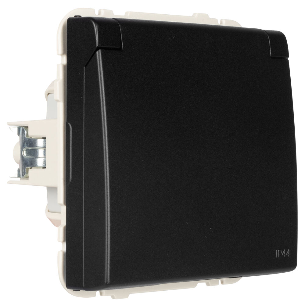 Kombi-Steckdose, mit Ber�hrungsschutz, Klappdeckel APOLO 5000, schwarz matt Bild 2