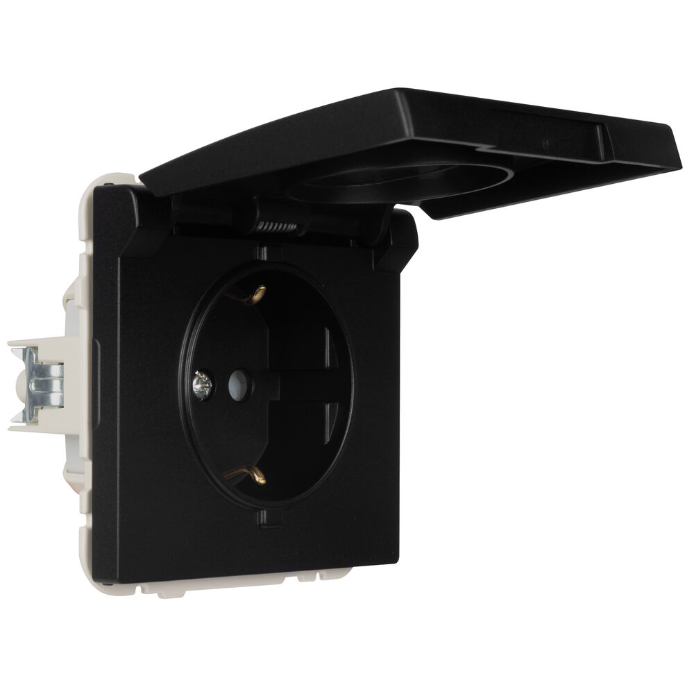 Kombi-Steckdose, mit Ber�hrungsschutz, Klappdeckel APOLO 5000, schwarz matt Bild 3