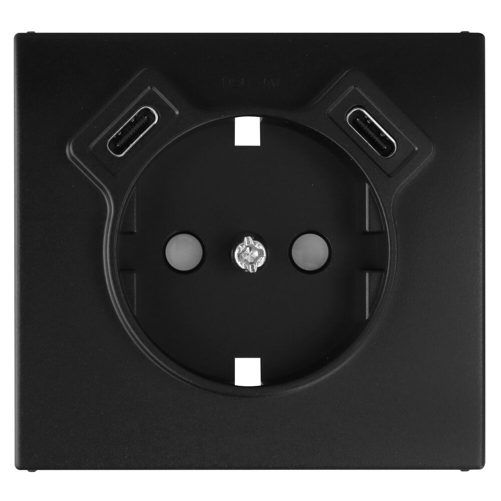 Zentralplatte, f�r Schutzkontaktsteckdose, 2 x USB-C, mit Ber�hrungsschutz, APOLO 5000, schwarz matt
