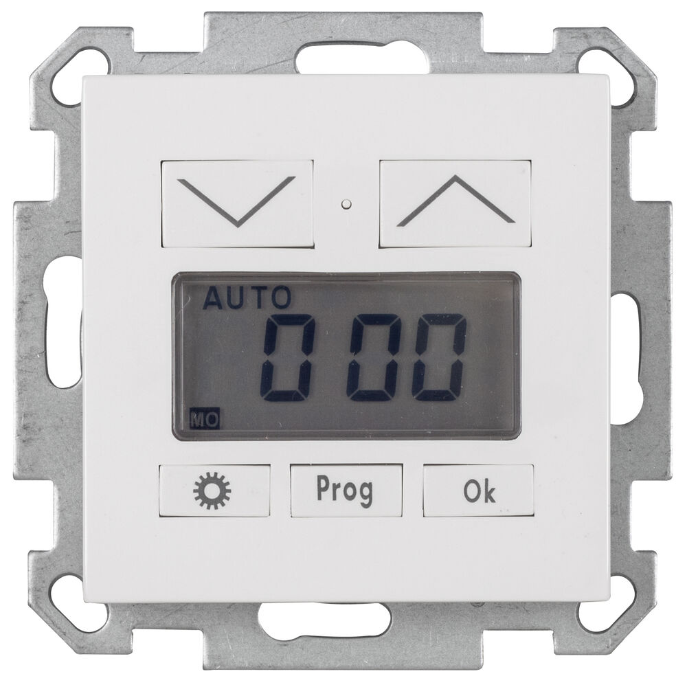 Kombi-UP-Rollladen-Zeitschaltuhr, Zentralplatte 55 x 55 mm, Tages- und Wochenprogramm, reinwei
