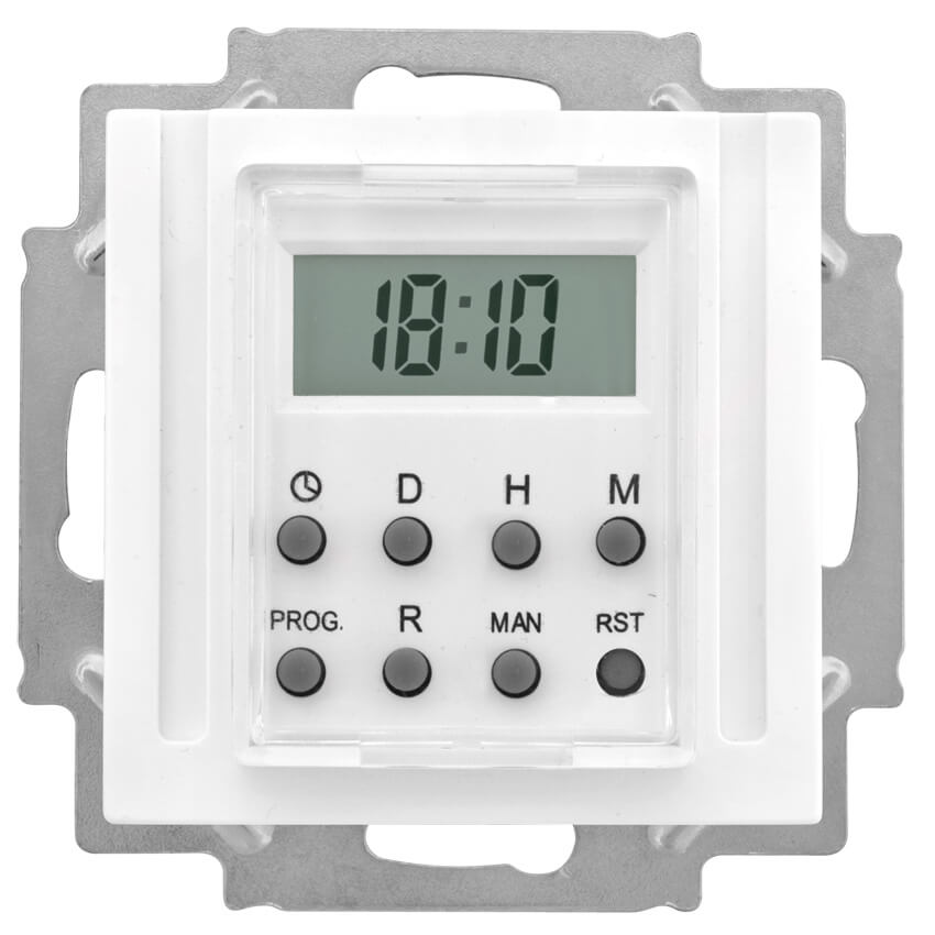 Kombi-LCD-Zeitschaltuhr, elektronisch, 230V/1250-2500W/600VA, OBJEKT HK 07, reinwei (RAL 9010)