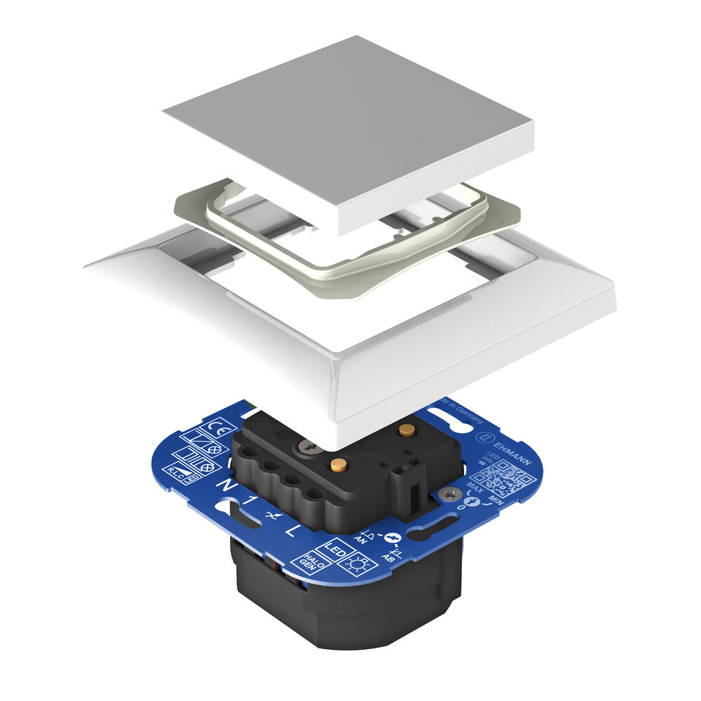 UP-UNIVERSAL-TAST-Dimmer, 230V/10-250W/VA, LED 3-100W, Phasenab-/anschnitt, mit Tastwippe 55 x 55 mm, reinwei (~RAL 9010) Bild 2