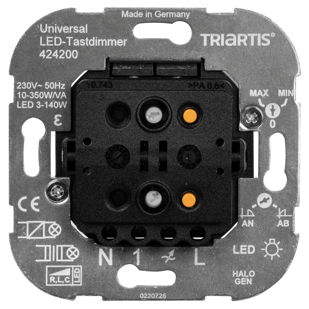 UP-Universal-Tastdimmer, 10-350W/VA, LED 3-140W, Phasenan- und abschnitt, mit Tastwippe 55 x 55 mm Bild 3