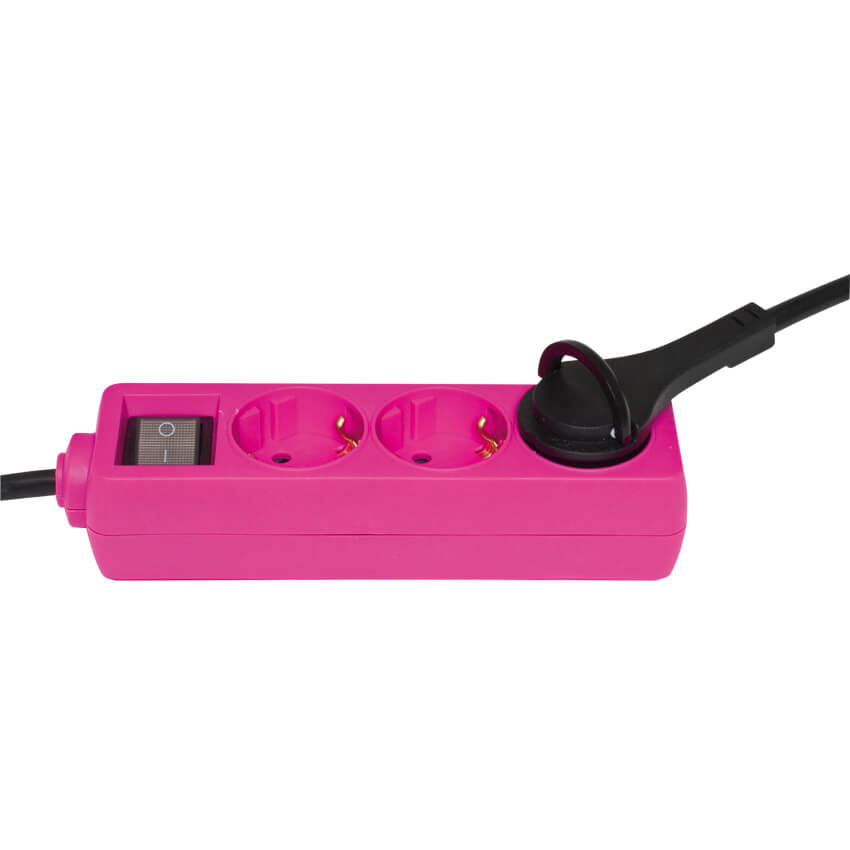 Tischsteckdose, 3-fach, H05 VV-F 3G x 1,5, pink, mit Hebelgriff,  mit Schalter