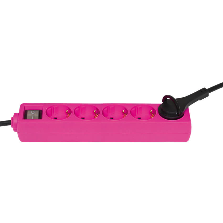 Tischsteckdose, 5-fach, H05 VV-F 3G x 1,5, pink, mit Hebelgriff,  mit Schalter