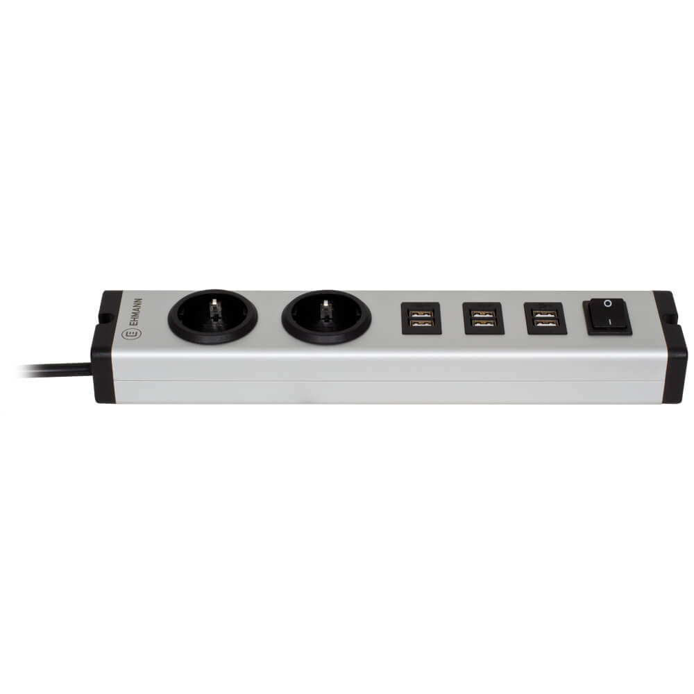 Steckdosenleiste, 2-fach, 3 x 1,5, 3 m, 6 x USB-Ausgang 5V/je max. 2,4A, grau/schwarz, mit Schalter Bild 2