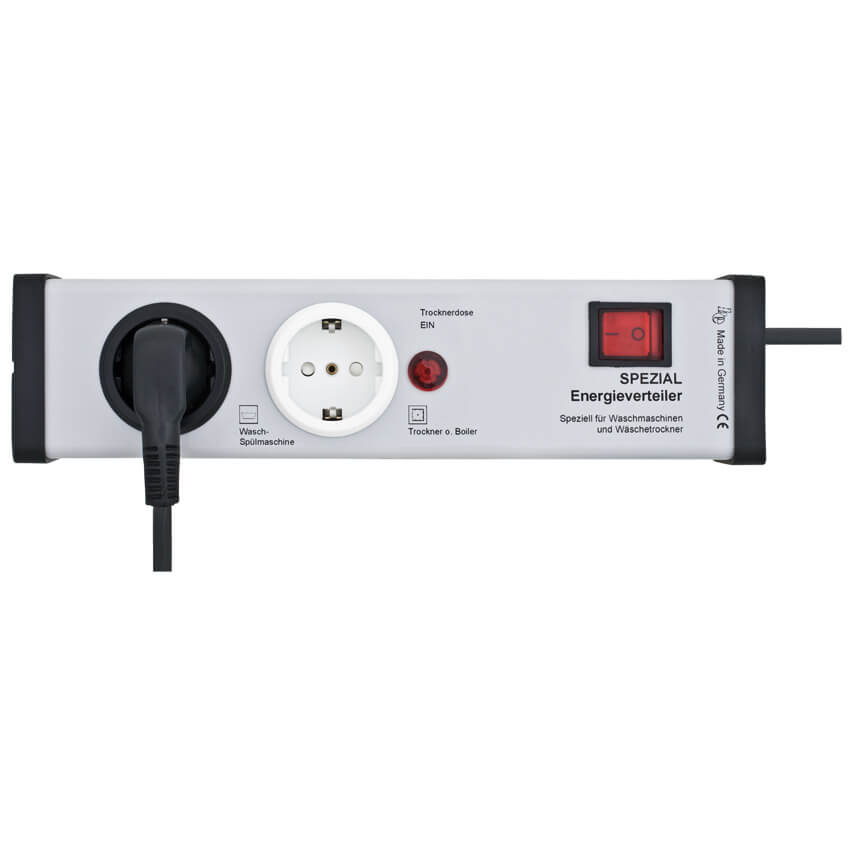 Energieverteiler- Steckdosenleiste, 2-fach, 3 x 1,5, 1,5 m, grau/schwarz, mit Schalter und Abschaltautomatik, fr Waschmaschinen und Trockner