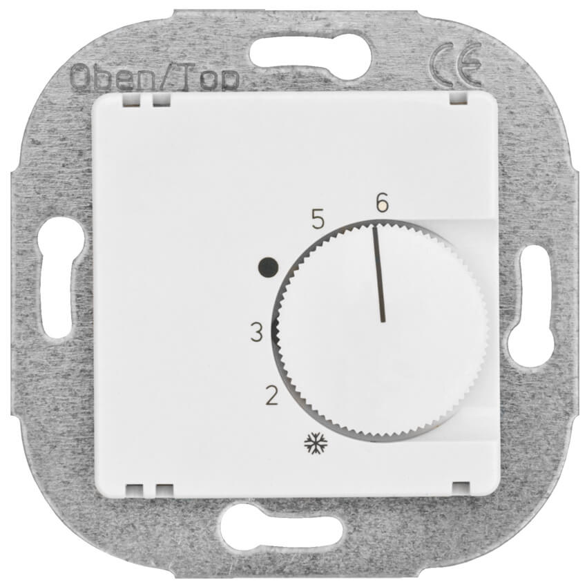 Kombi-Raumthermostat, 10A (4A), +5 bis +30, Zentralplatte 50 x 50 mm, reinwei