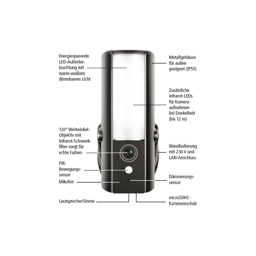 Auenwandleuchte, ACL10, LED/10W, mit IR-Sensor und Kamera Bild 2