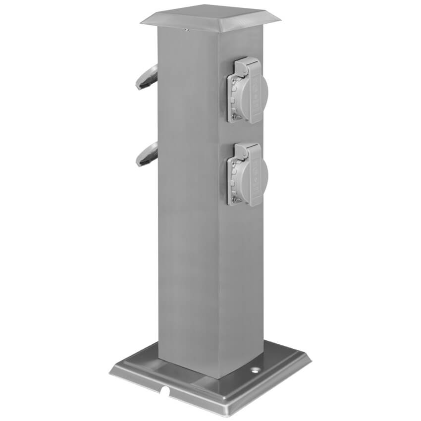Steckdosensäule, mit 4 Steckdosen, Edelstahl - Steckdosenverteiler