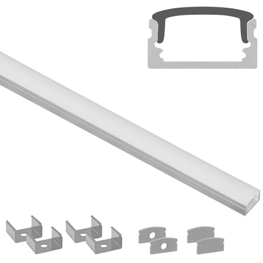U-Profil aus Aluminium,  fr LED-Strips bis 10 mm,  (max. 14,4W/m),  B 17 mm, L 2.000, Komplett-Set